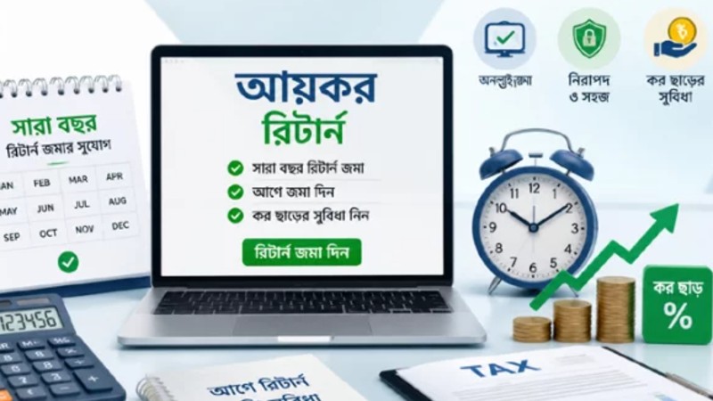 সারা বছর রিটার্ন দাখিলের সুযোগ: আগে দিলে ‘ছাড়’, দেরিতে ‘জরিমানা’