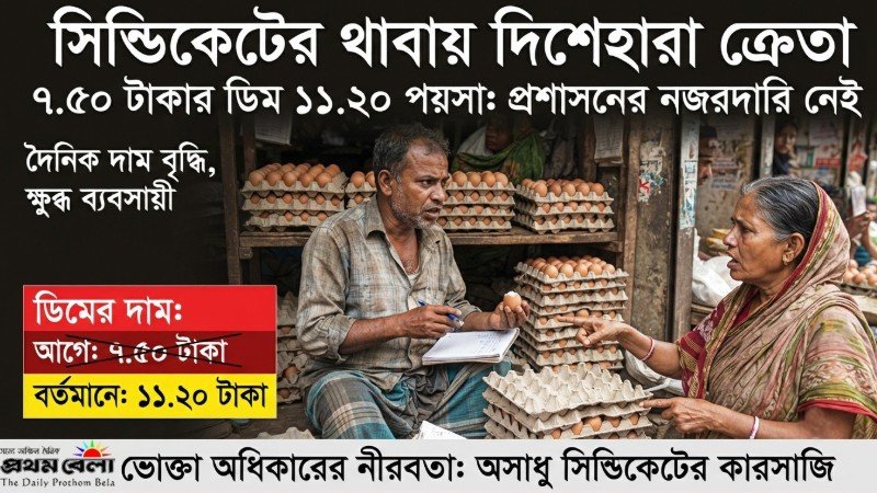 সিন্ডিকেটের থাবায় দিশেহারা ক্রেতা: ৭.৫০ টাকার ডিম এখন ১১ টাকা ২০ পয়সায়, প্রশাসনের নজরদারি নেই